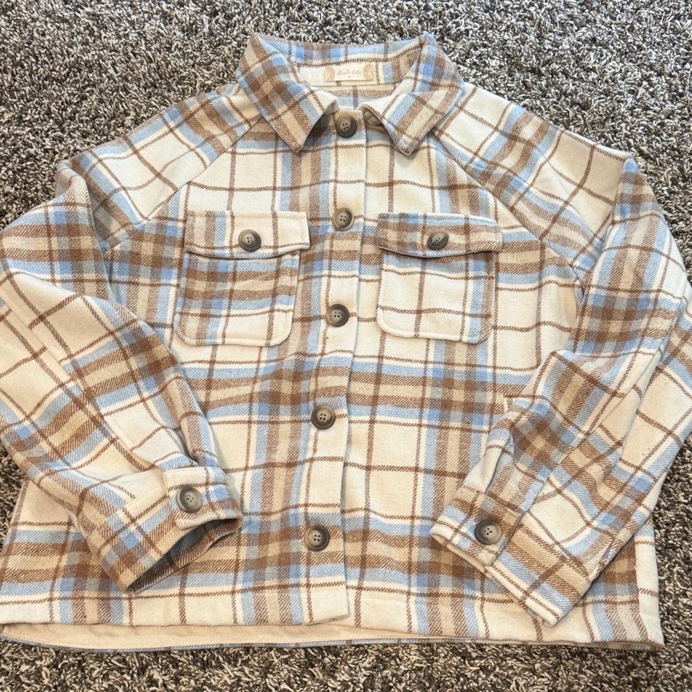 Altar'd State Cream and Brown Plaid Button Down Shirt